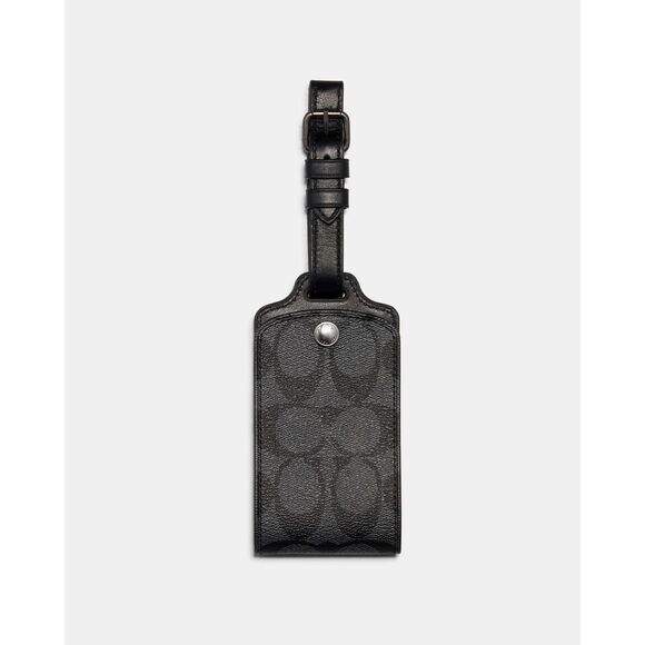 Coach Signature Canvas Leather Luggage Tag Gunmetal /Charcoal, Travel Accessory - Picture 4 of 4